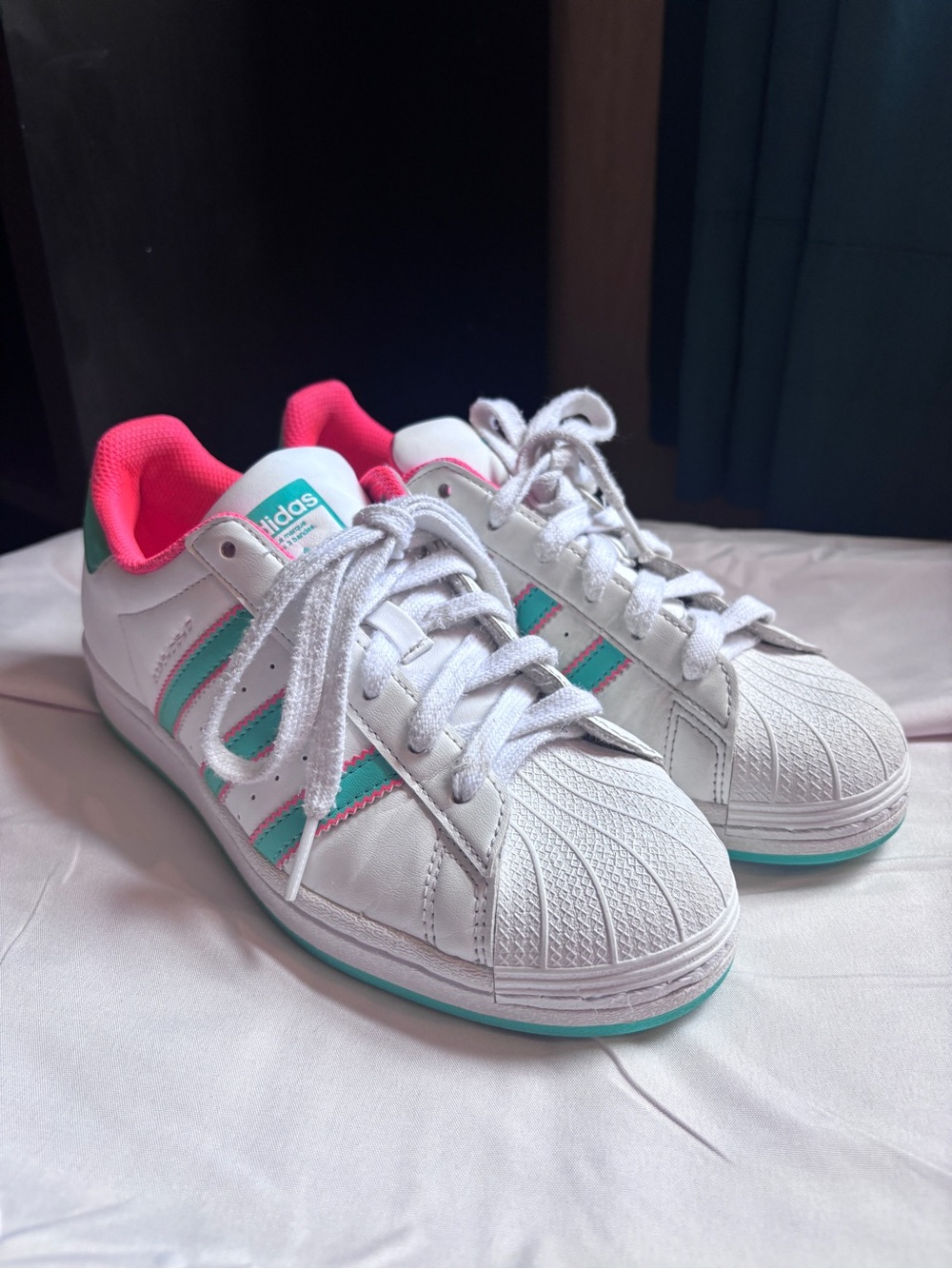 adidas Kids White Sneakers with Pink & Teal Accents